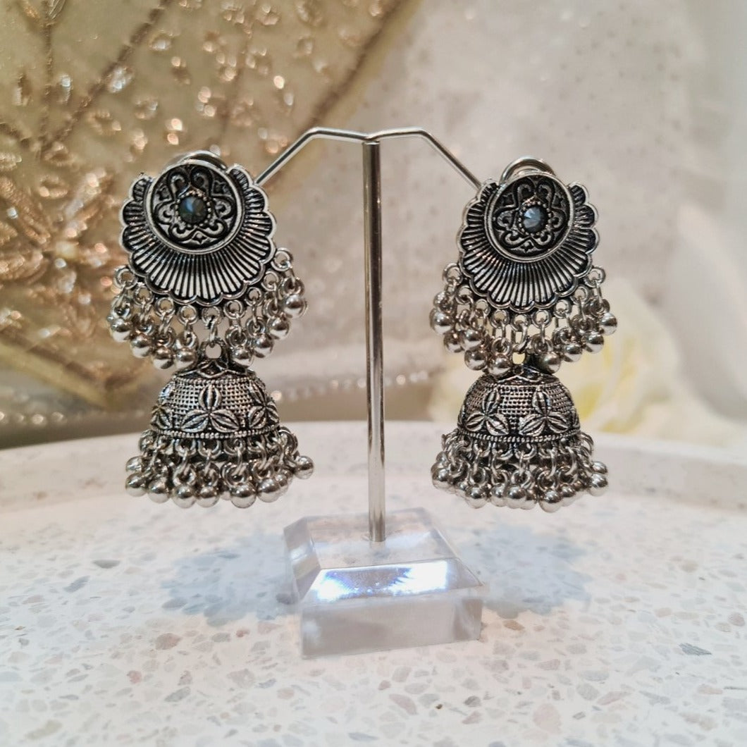 Floral Jhumki Oxidised Earrings