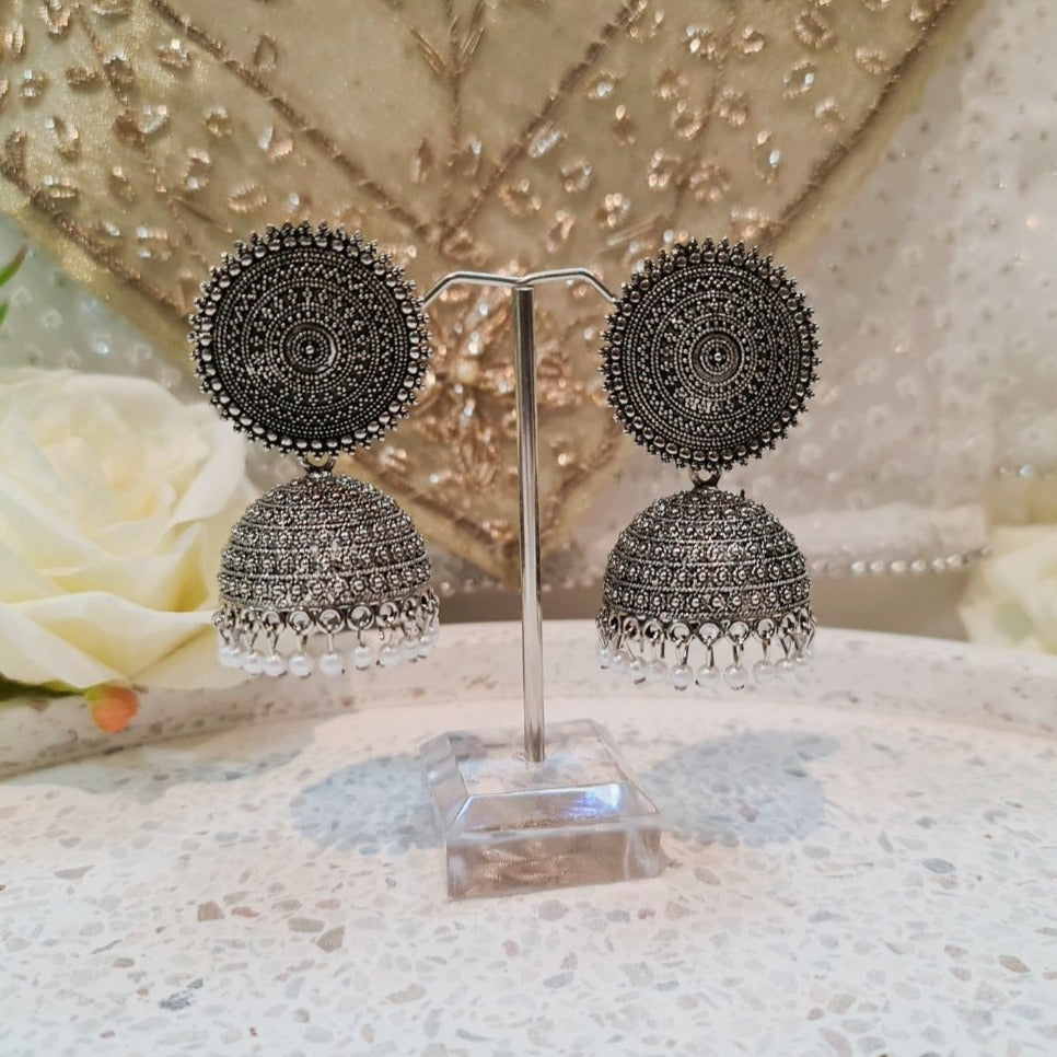 Silver Jhumki Oxidised Earrings