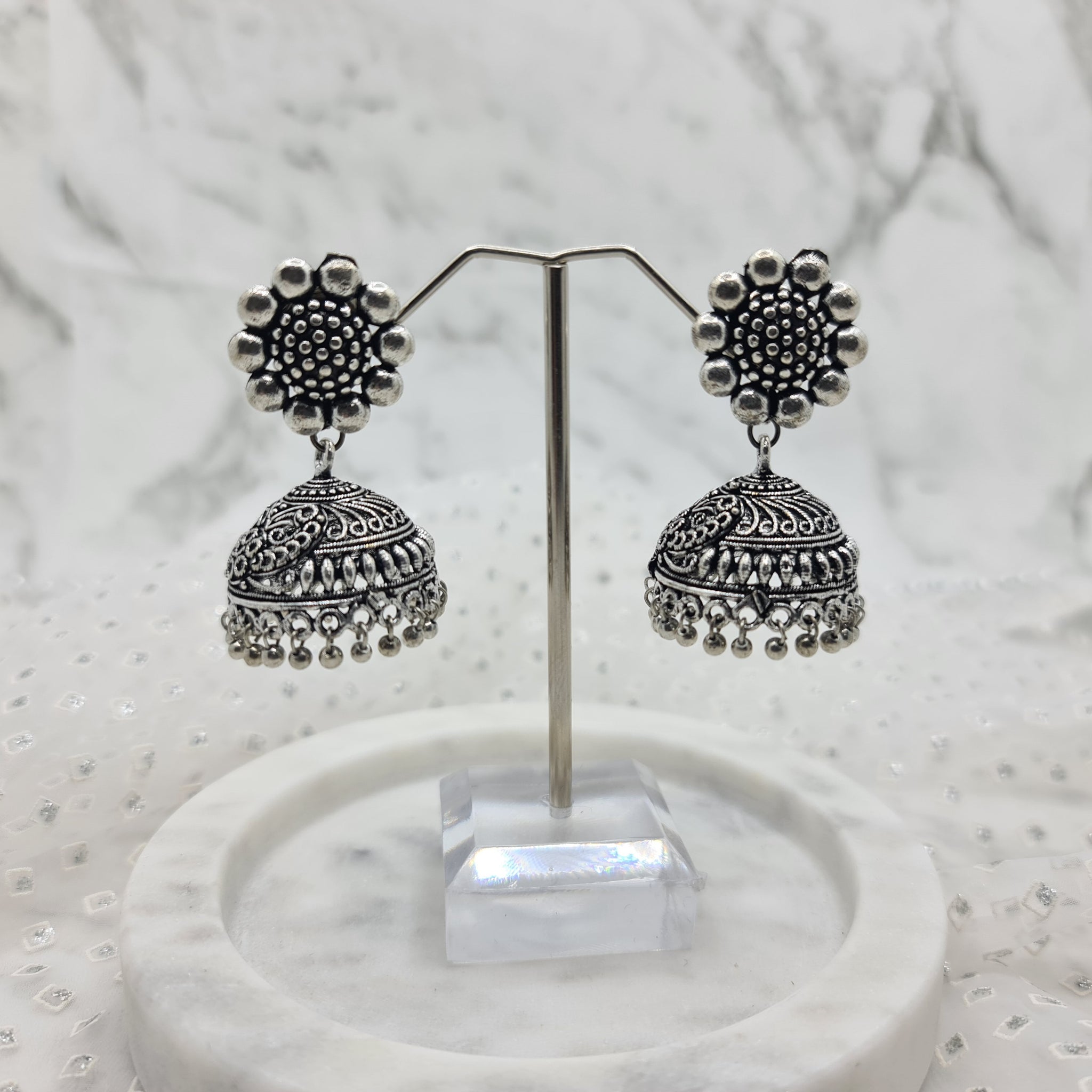 Small Floral Jhumka Oxidised Earrings