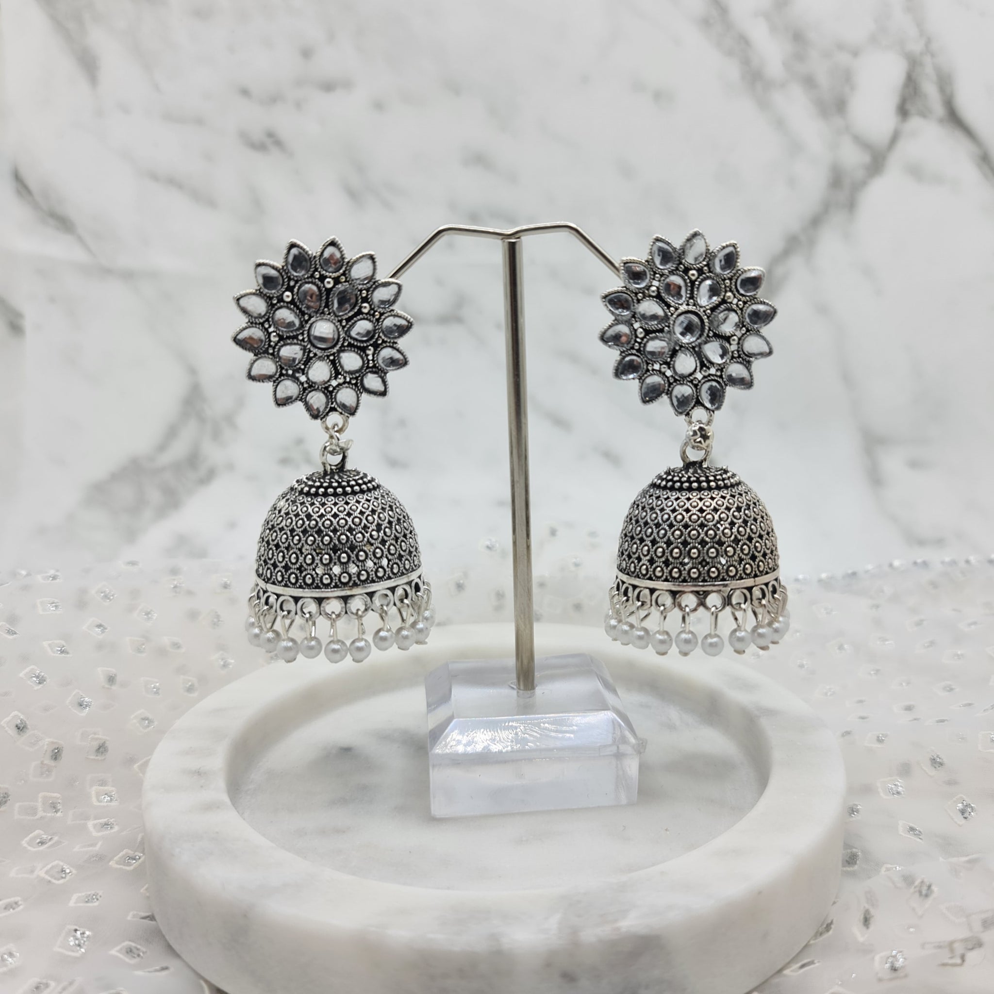 Floral Jhumka Oxidised Earrings