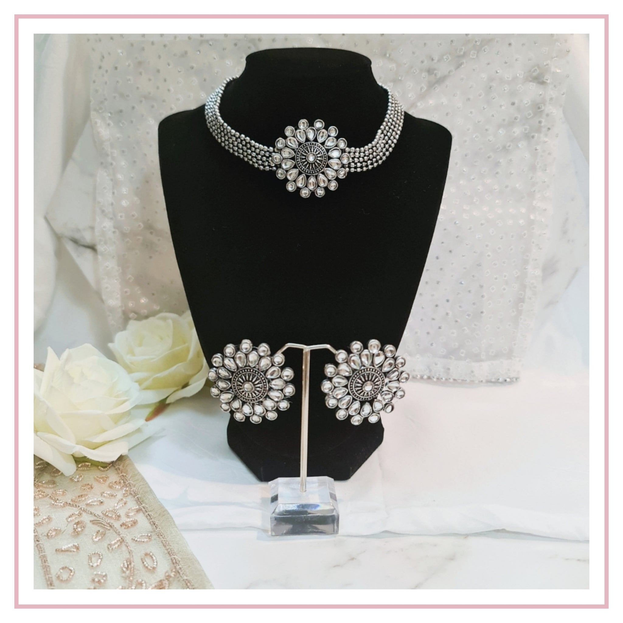 Floral Choker Oxidised Necklace Set