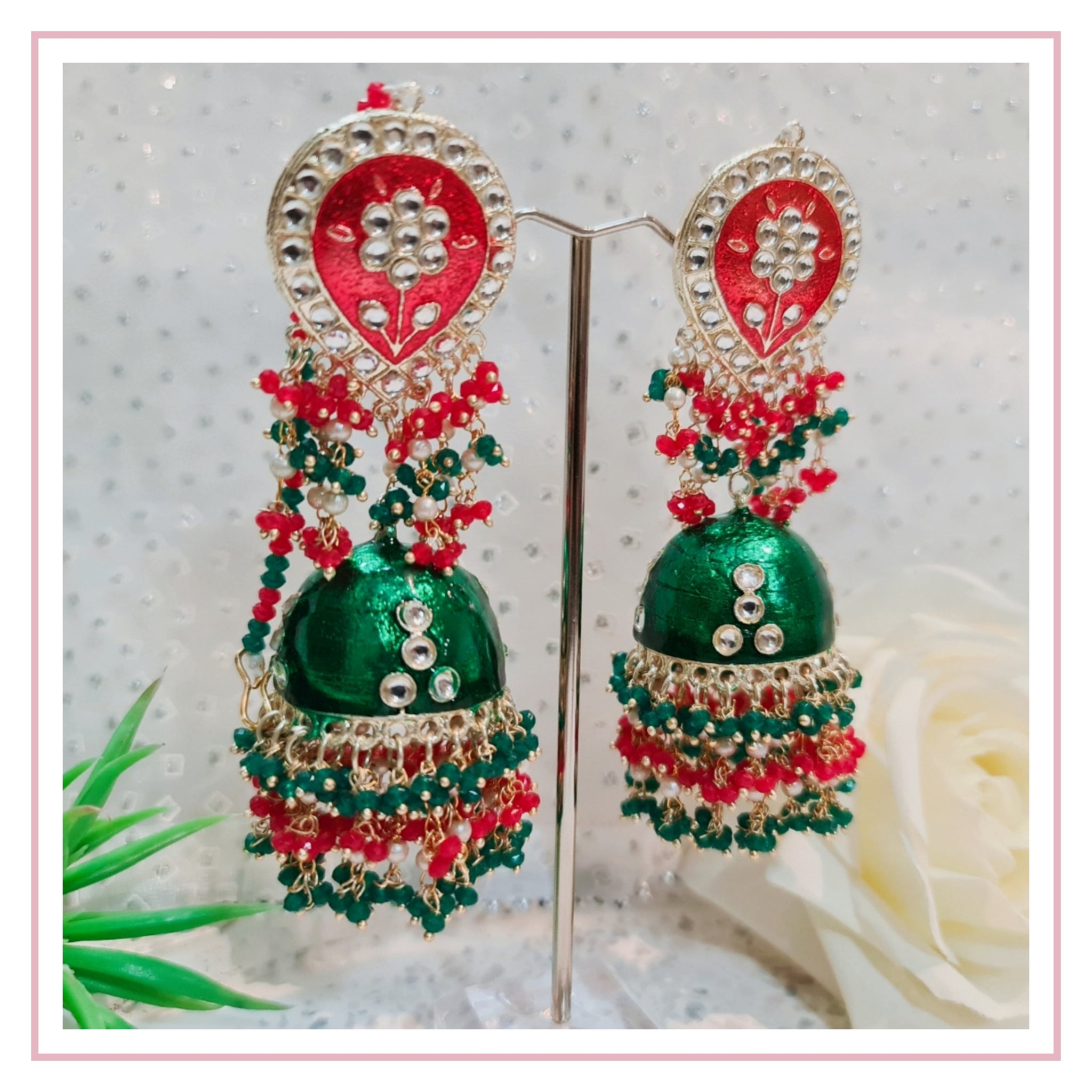 RUTVI Earring and Maangtikka Set - Red/Green