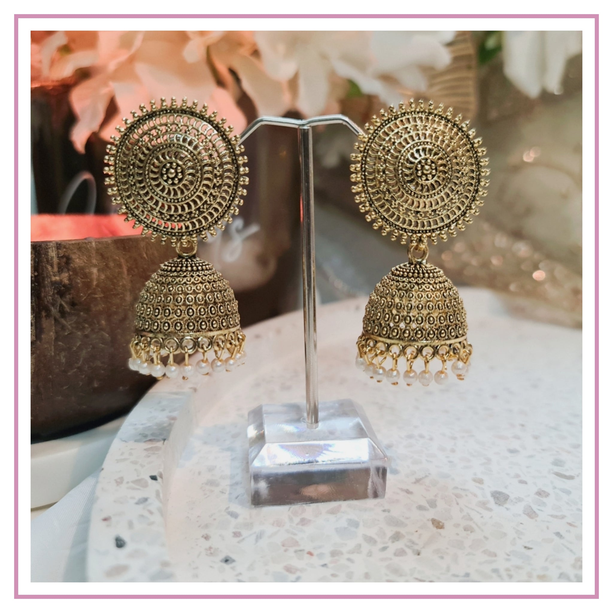 Gold Jhumka Oxidised Earrings