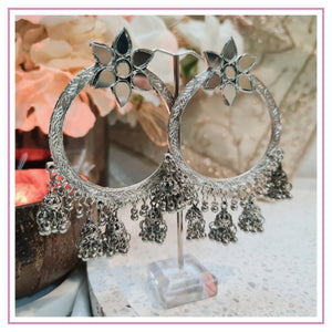 Flower Mirror Oxidised Earrings